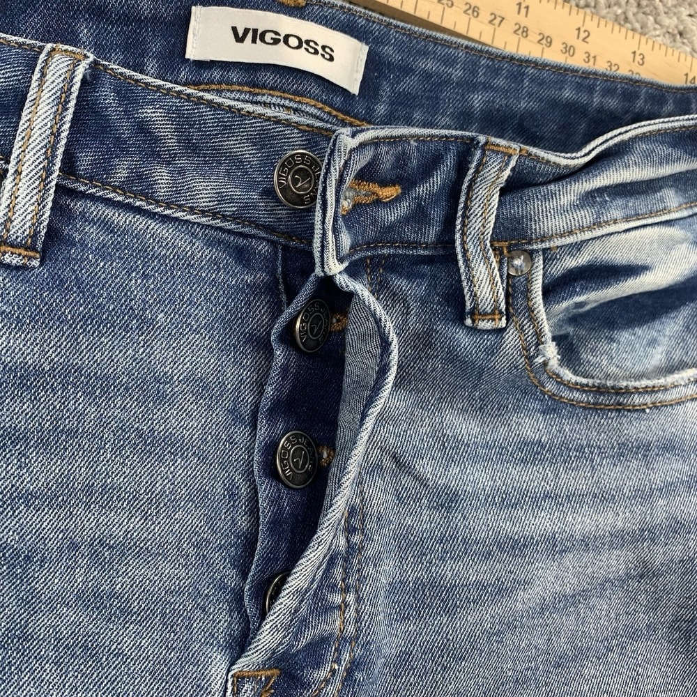 Vigoss Stevie Crop Straight Leg Jeans Womens 30 Blue Denim Distressed Button Fly - Picture 4 of 12
